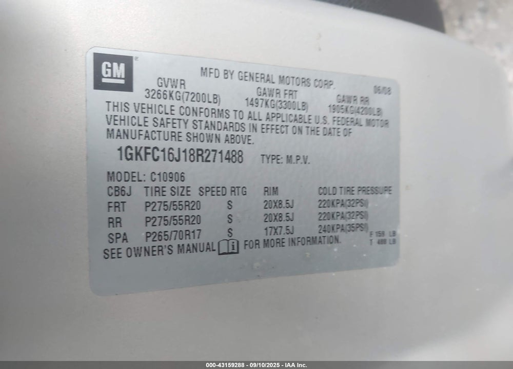 2008 GMC YUKON XL VIN: 1GKFC16J18R271488