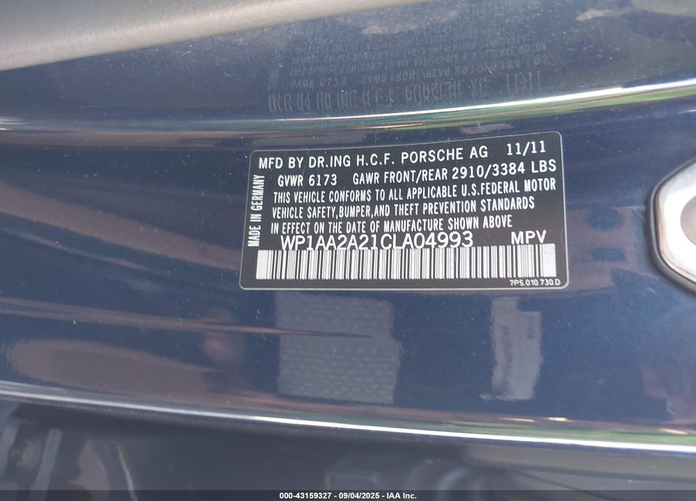 2012 PORSCHE CAYENNE VIN: WP1AA2A21CLA04993