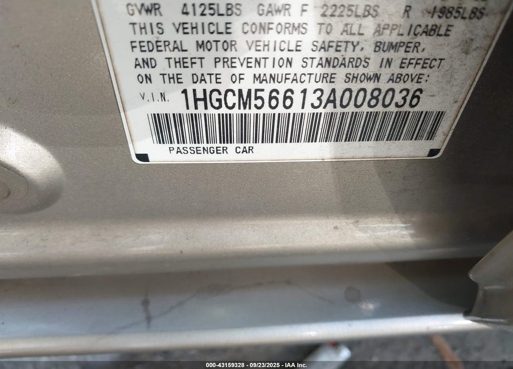 2003 HONDA ACCORD 2.4 EX VIN: 1HGCM56613A008036