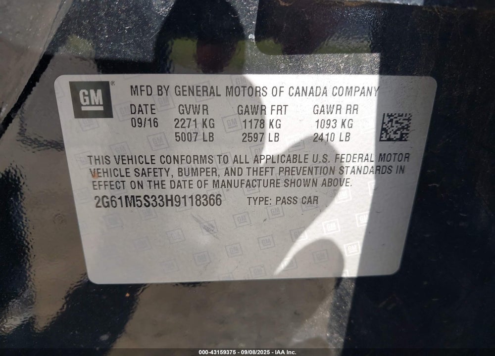 2017 CADILLAC XTS VIN: 2G61M5S33H9118366