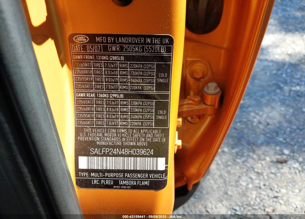 2008 LAND ROVER LR2 SE VIN: SALFP24N48H039624