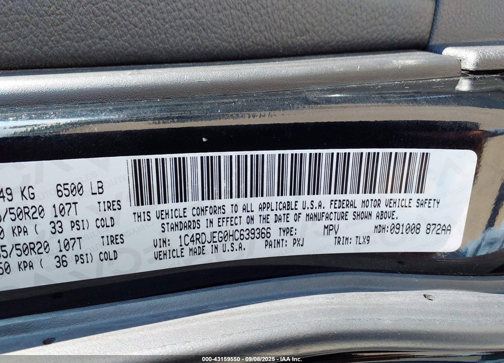 2017 DODGE DURANGO CITADEL AWD VIN: 1C4RDJEG0HC639366