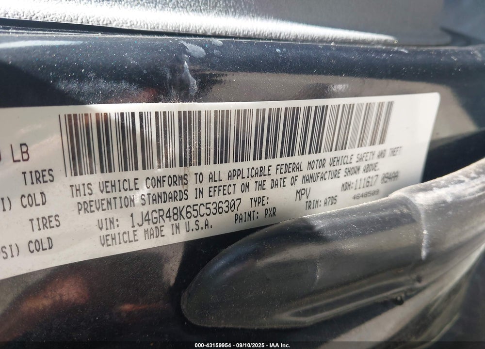 2005 JEEP GRAND CHEROKEE LAREDO VIN: 1J4GR48K65C536307