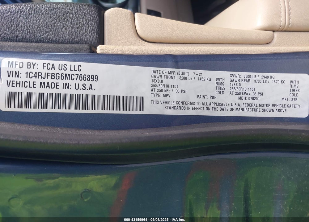 2021 JEEP GRAND CHEROKEE LIMITED 4X4 VIN: 1C4RJFBG6MC766899