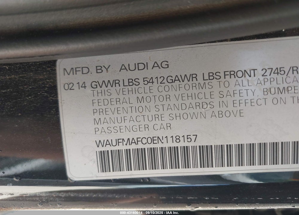2014 AUDI A6 VIN: WAUFMAFC0EN118157