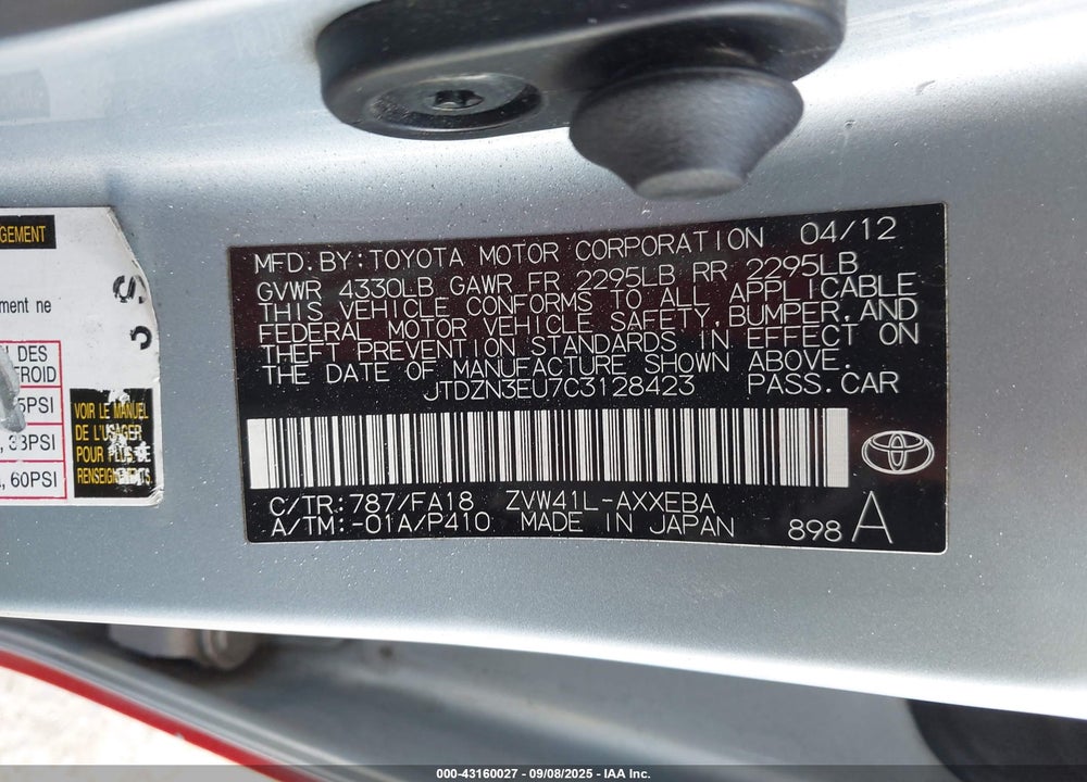 2012 TOYOTA PRIUS V VIN: JTDZN3EU7C3128423