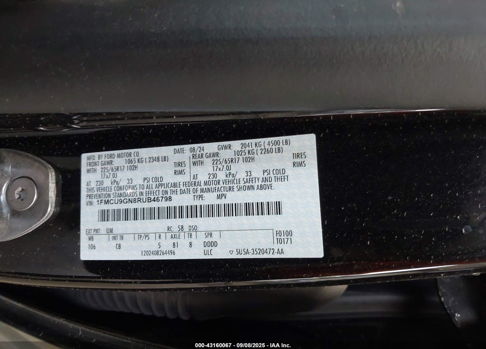 2024 FORD ESCAPE VIN: 1FMCU9GN8RUB46798