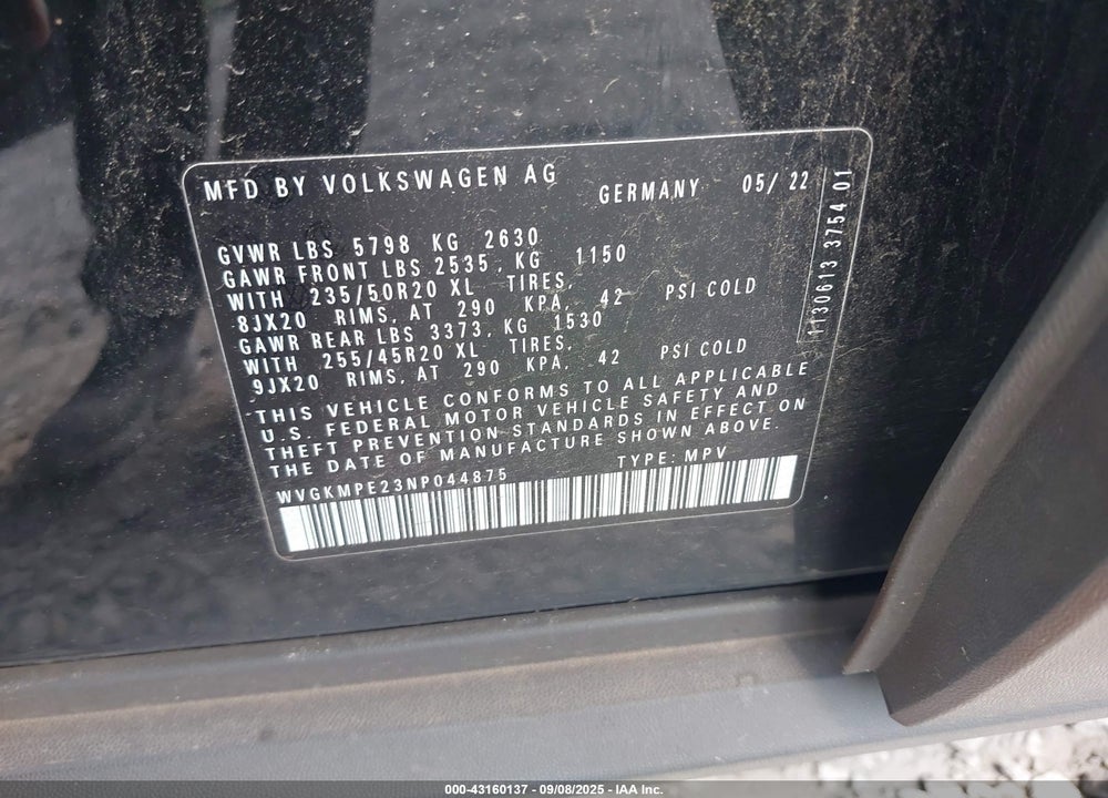 2022 VOLKSWAGEN ID.4 VIN: WVGKMPE23NP044875