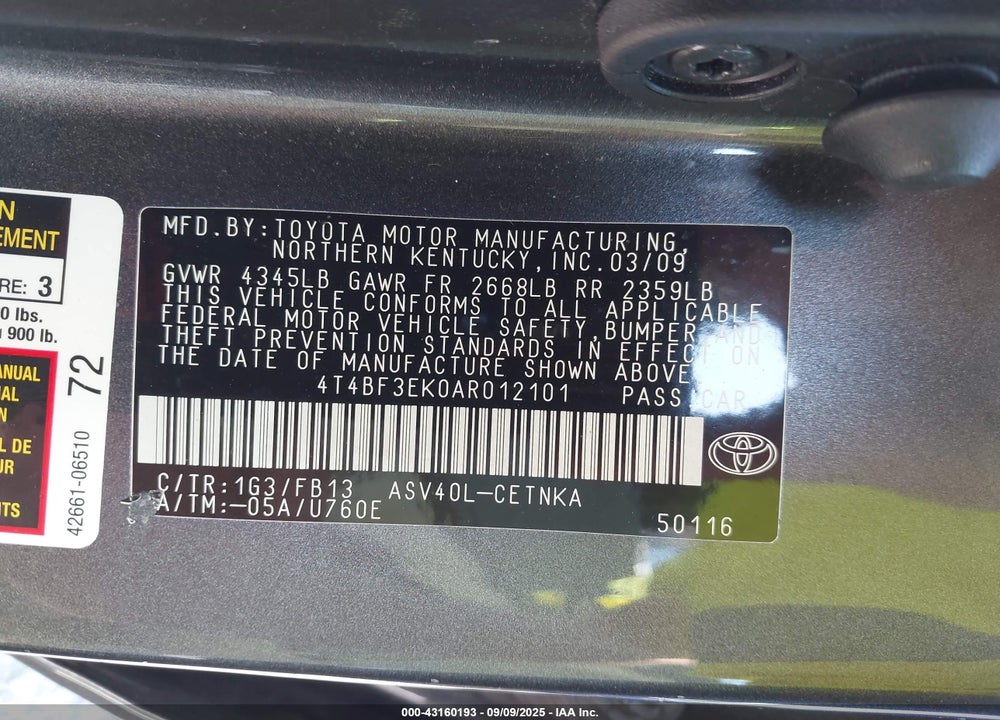 2010 TOYOTA CAMRY VIN: 4T4BF3EK0AR012101