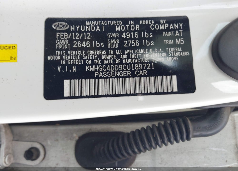 2012 HYUNDAI GENESIS VIN: KMHGC4DD9CU189721