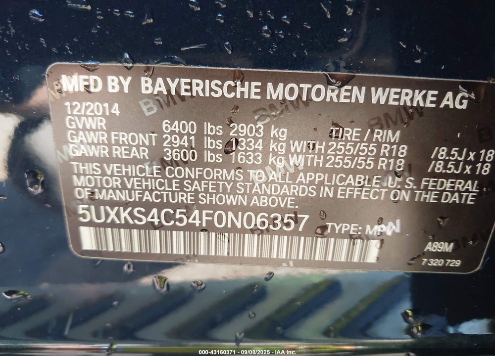 2015 BMW X5 VIN: 5UXKS4C54F0N06357
