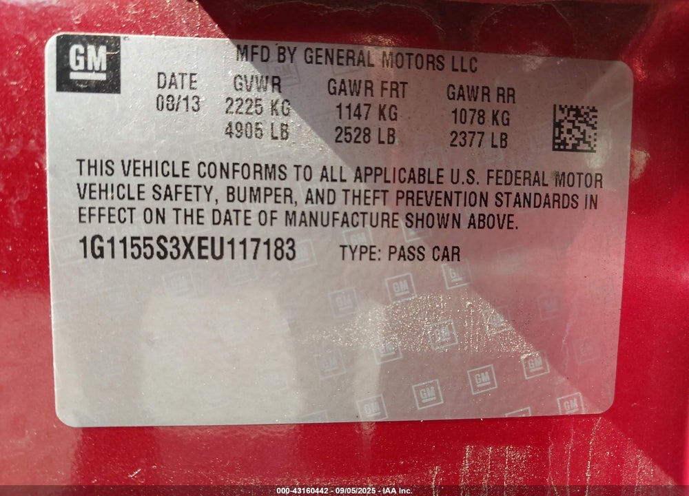 2014 CHEVROLET IMPALA 2LZ VIN: 1G1155S3XEU117183