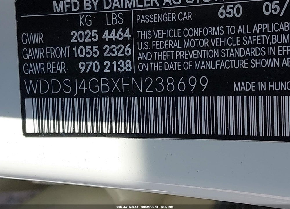 2015 MERCEDES-BENZ CLA 250 4MATIC VIN: WDDSJ4GBXFN238699