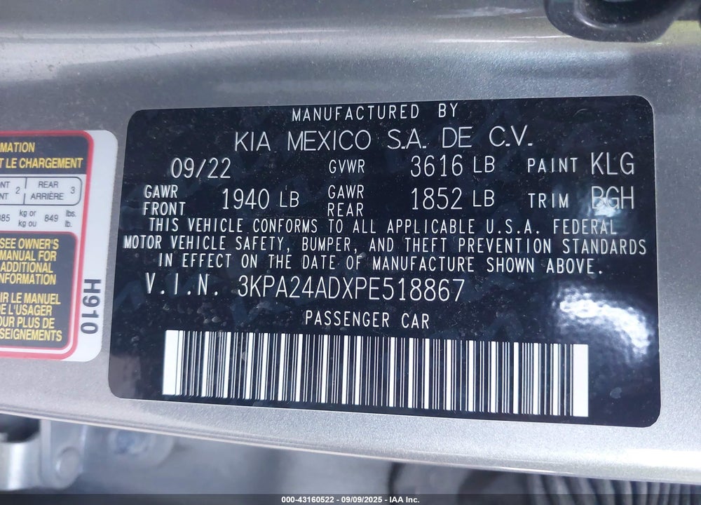 2023 KIA RIO VIN: 3KPA24ADXPE518867