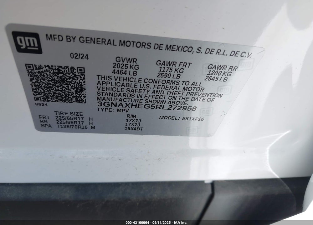 2024 CHEVROLET EQUINOX FWD LS VIN: 3GNAXHEG5RL272958