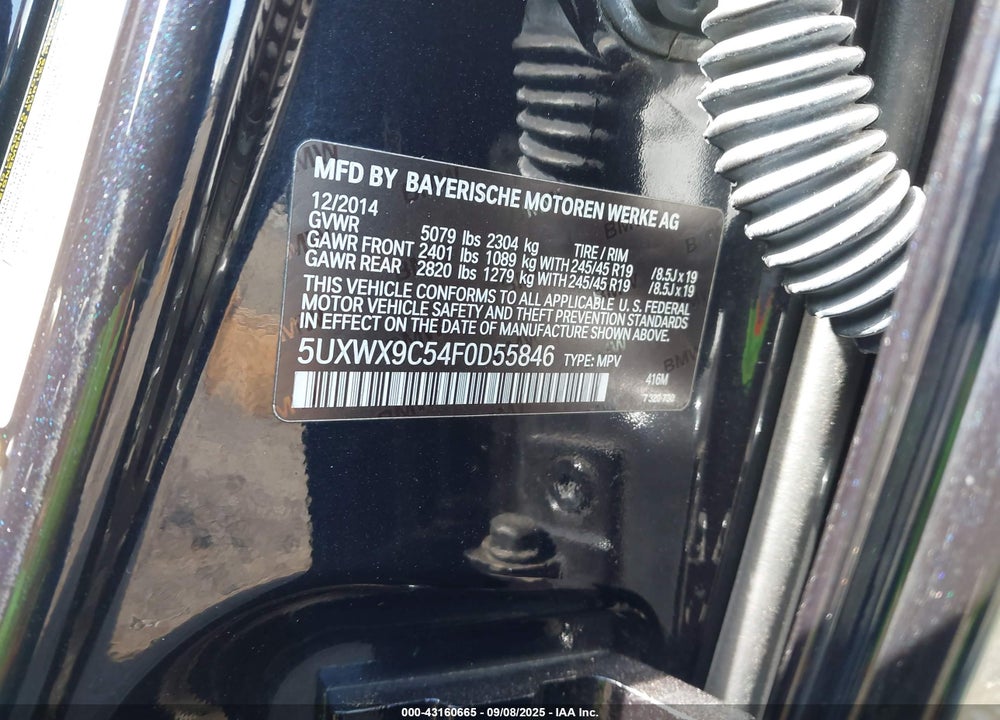 2015 BMW X3 VIN: 5UXWX9C54F0D55846