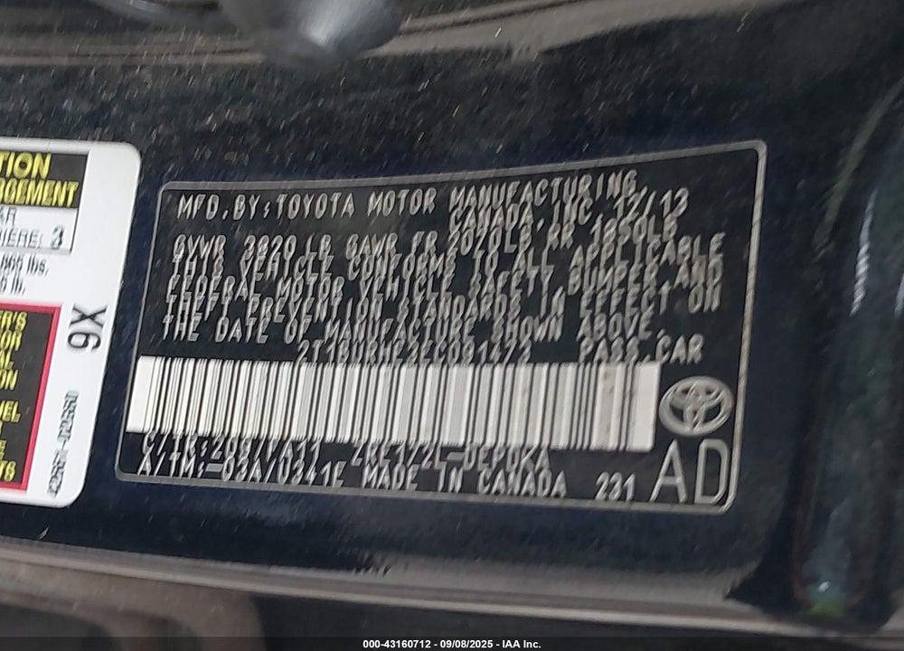 2014 TOYOTA COROLLA L VIN: 2T1BURHE3EC091473