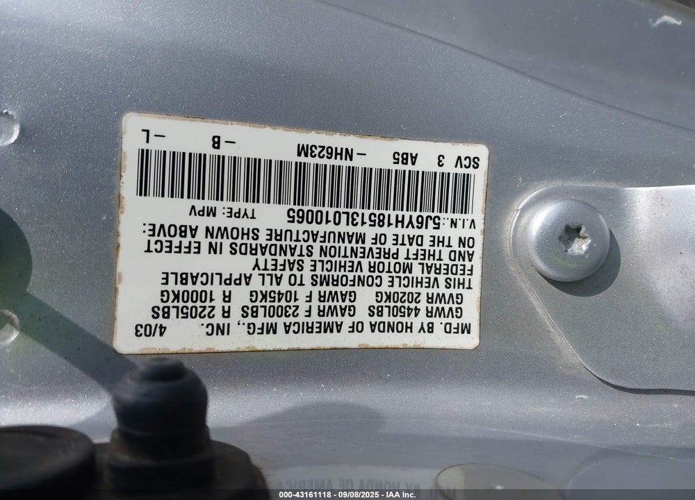 2003 HONDA ELEMENT EX VIN: 5J6YH18513L010065