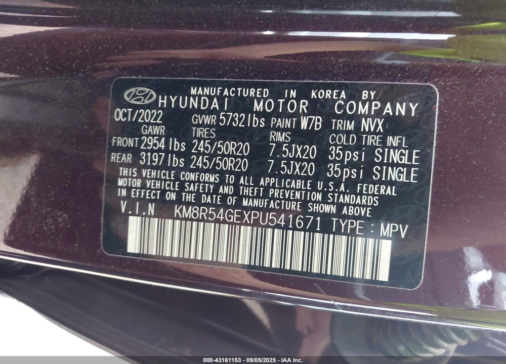 2023 HYUNDAI PALISADE LIMITED VIN: KM8R54GEXPU541671