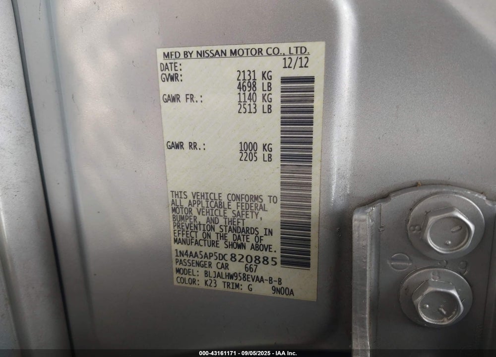 2013 NISSAN MAXIMA VIN: 1N4AA5AP5DC820885