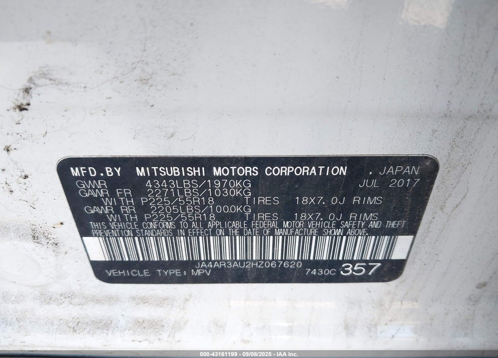 2017 MITSUBISHI OUTLANDER SPORT 2.0 LE VIN: JA4AR3AU2HZ067620