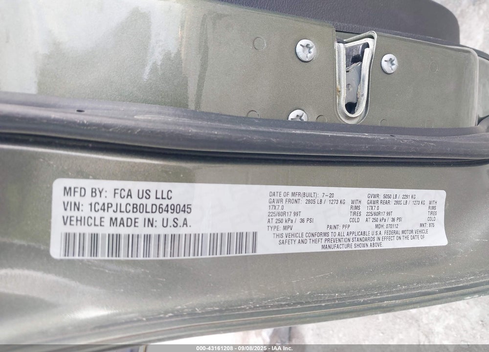 2020 JEEP CHEROKEE VIN: 1C4PJLCB0LD649045
