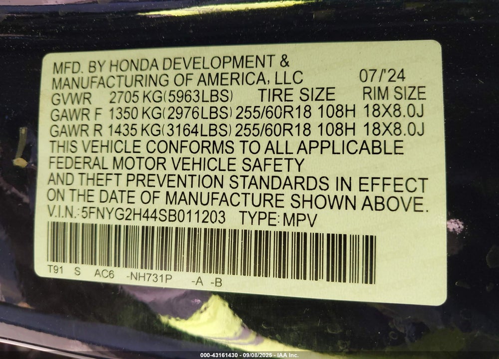 2025 HONDA PILOT EX-L VIN: 5FNYG2H44SB011203