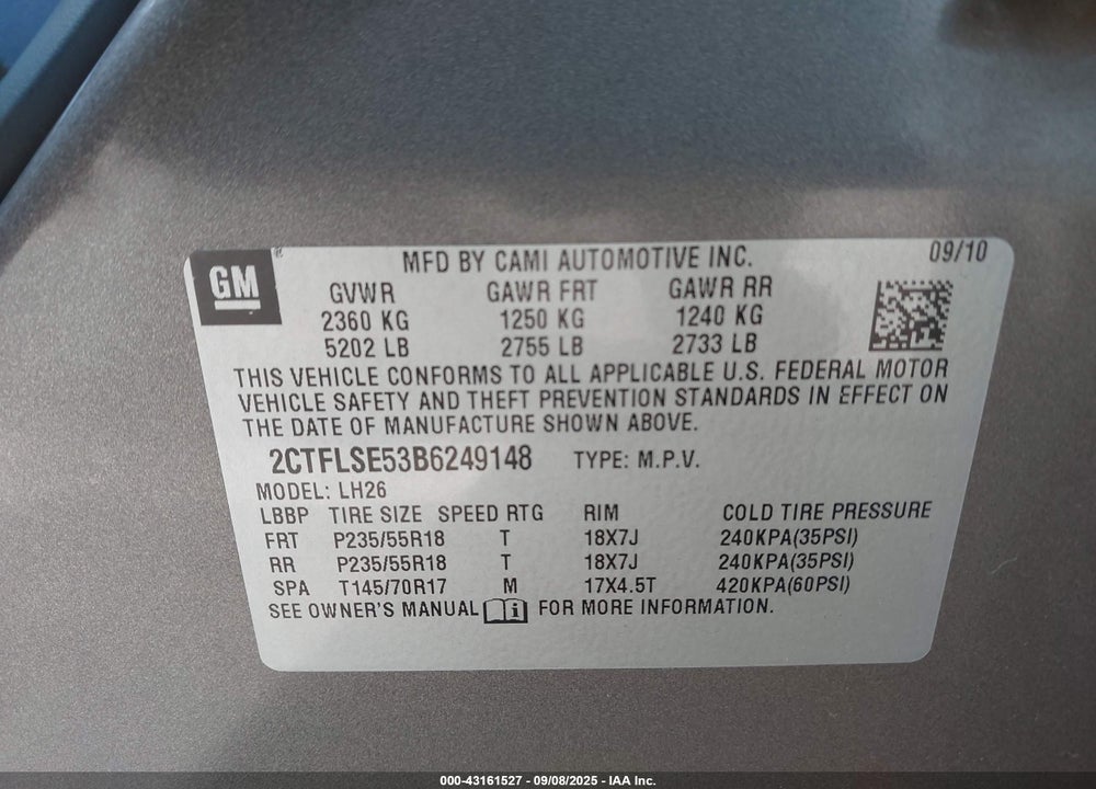 2011 GMC TERRAIN SLE-2 VIN: 2CTFLSE53B6249148