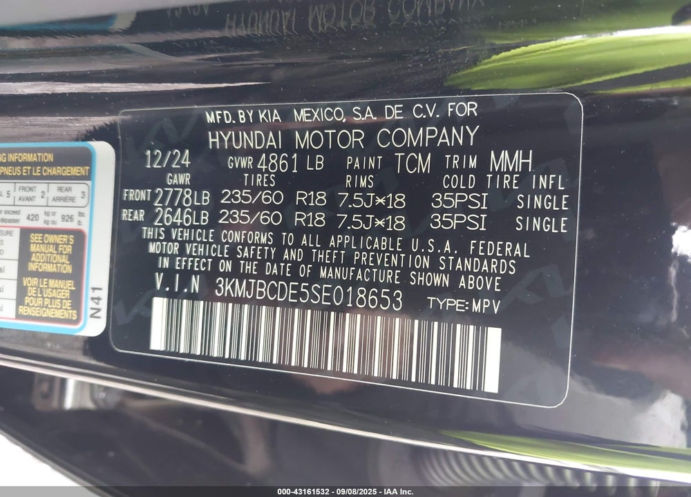 2025 HYUNDAI TUCSON VIN: 3KMJBCDE5SE018653