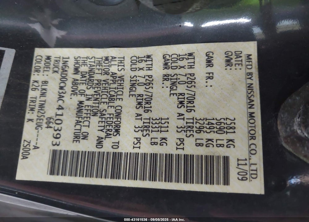 2010 NISSAN FRONTIER SE VIN: 1N6AD0CW3AC410393