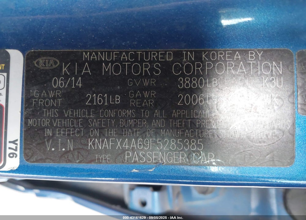 2015 KIA FORTE VIN: KNAFX4A69F5285385