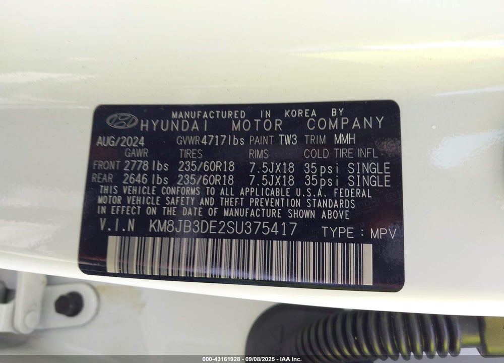 2025 HYUNDAI TUCSON SEL VIN: KM8JB3DE2SU375417