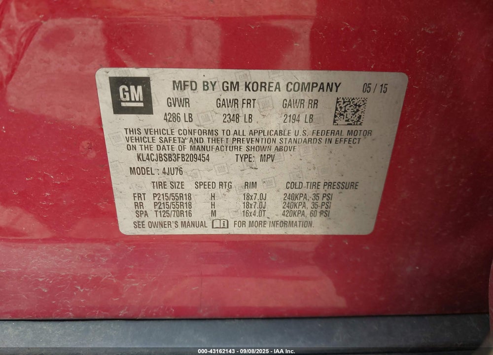 2015 BUICK ENCORE CONVENIENCE VIN: KL4CJBSB3FB209454