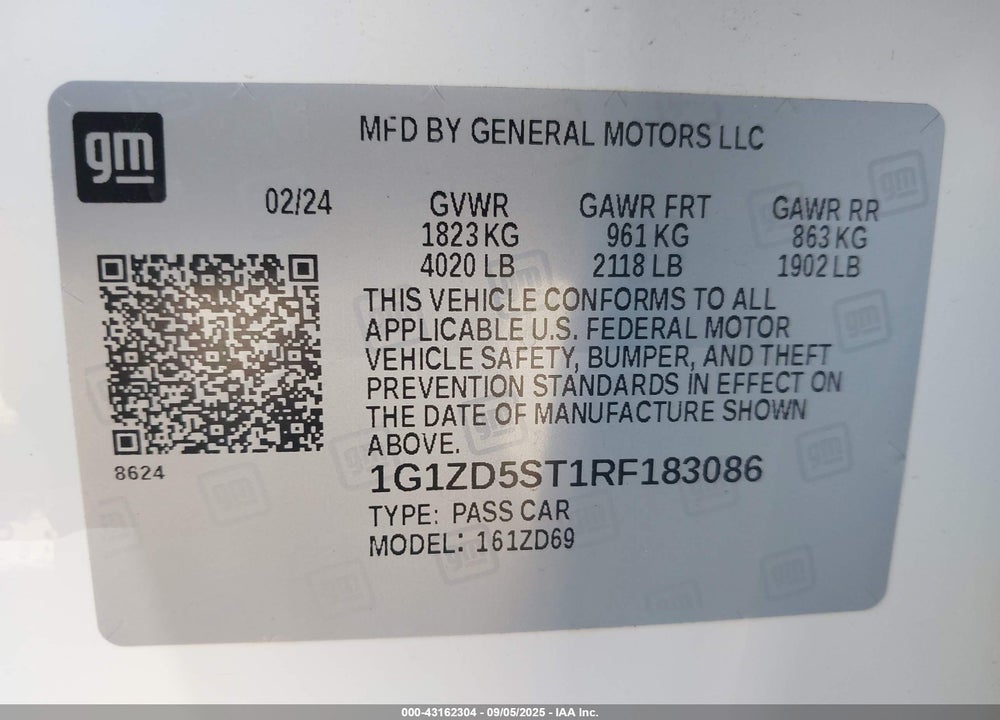 2024 CHEVROLET MALIBU VIN: 1G1ZD5ST1RF183086