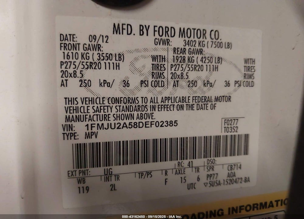 2013 FORD EXPEDITION VIN: 1FMJU2A58DEF02385