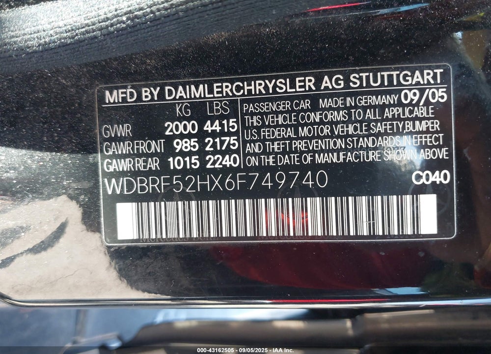 2006 MERCEDES-BENZ C 230 VIN: WDBRF52HX6F749740