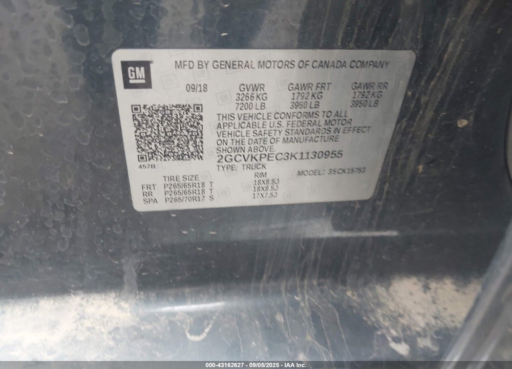2019 CHEVROLET SILVERADO 1500 VIN: 2GCVKPEC3K1130955