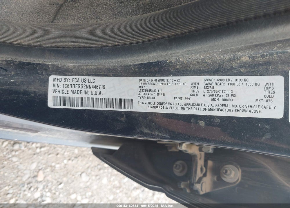 2022 RAM 1500 VIN: 1C6RRFGG2NN446719