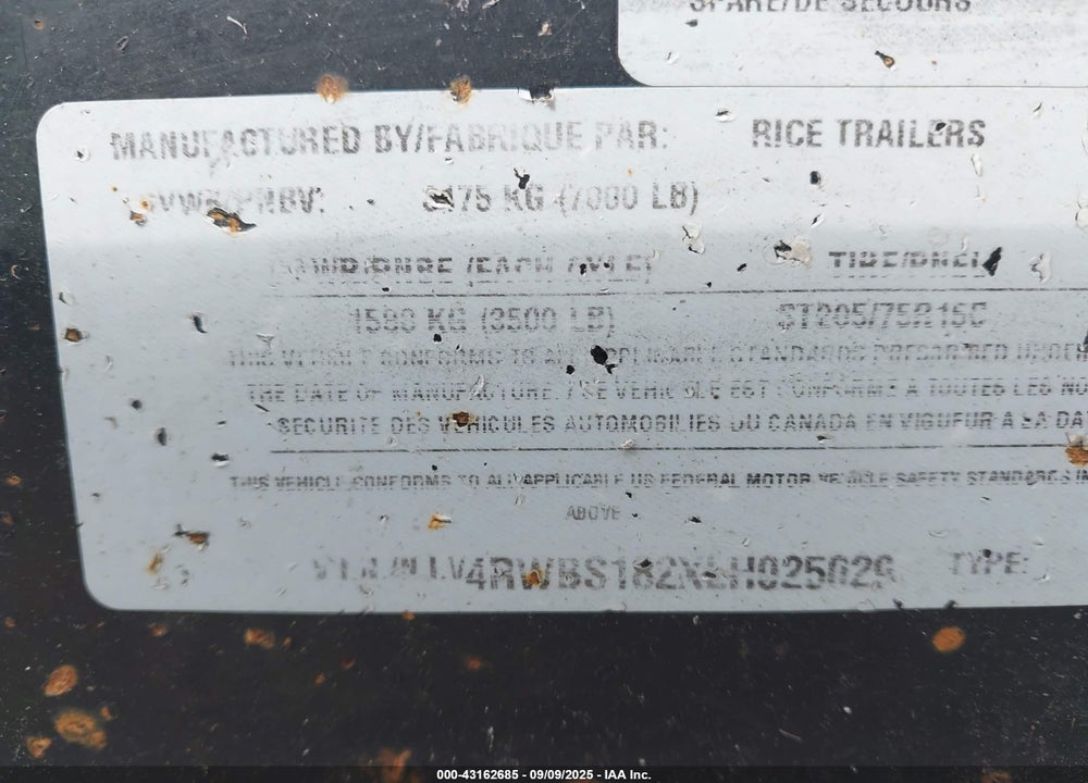 2020 RICE TRAILERS FLATBED TRAILER VIN: 4RWBS182XLH025029