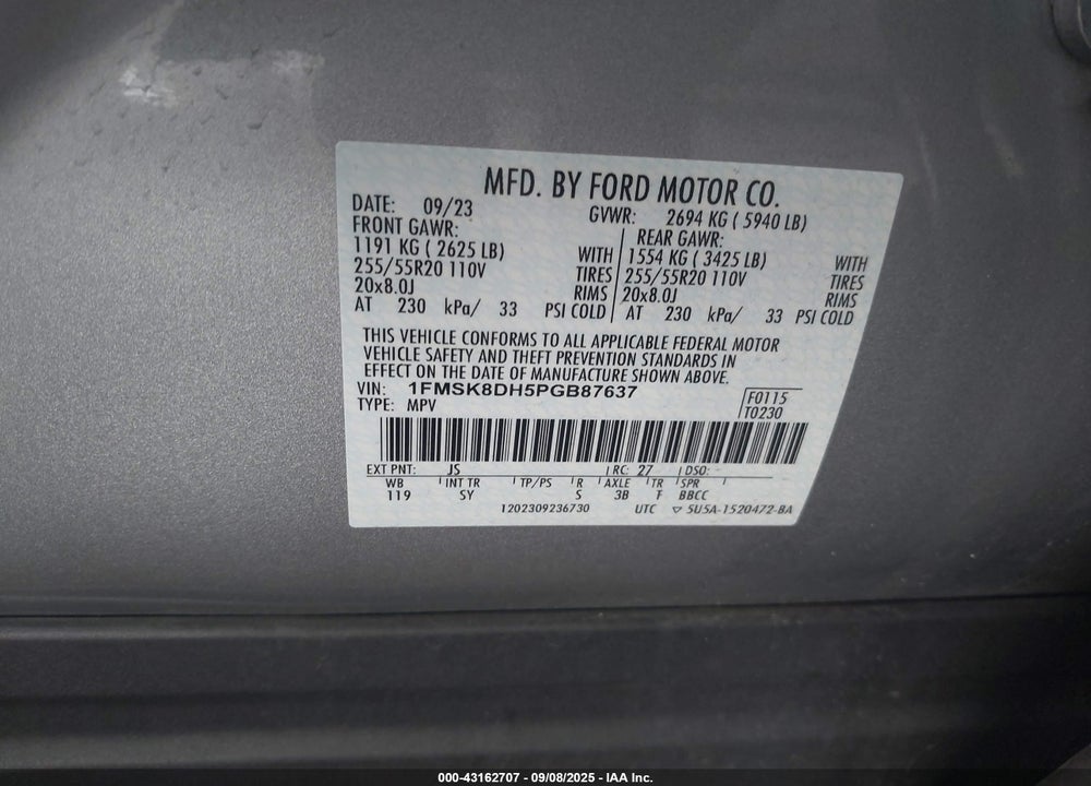 2023 FORD EXPLORER VIN: 1FMSK8DH5PGB87637