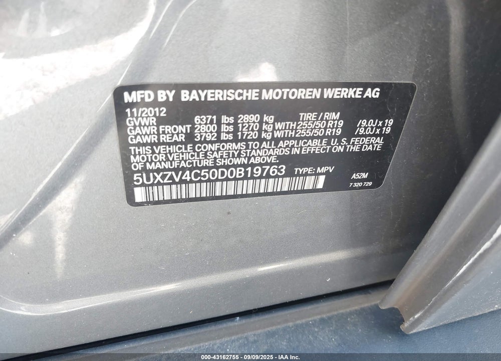 2013 BMW X5 VIN: 5UXZV4C50D0B19763