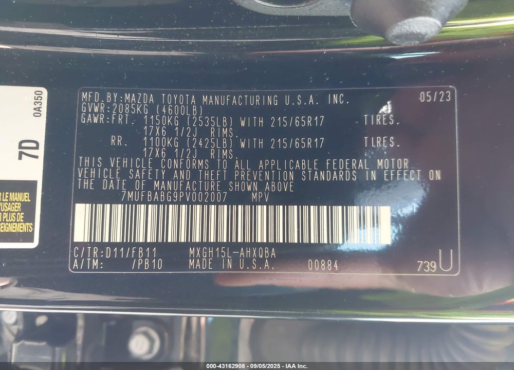 2023 TOYOTA COROLLA CROSS VIN: 7MUFBABG9PV002007