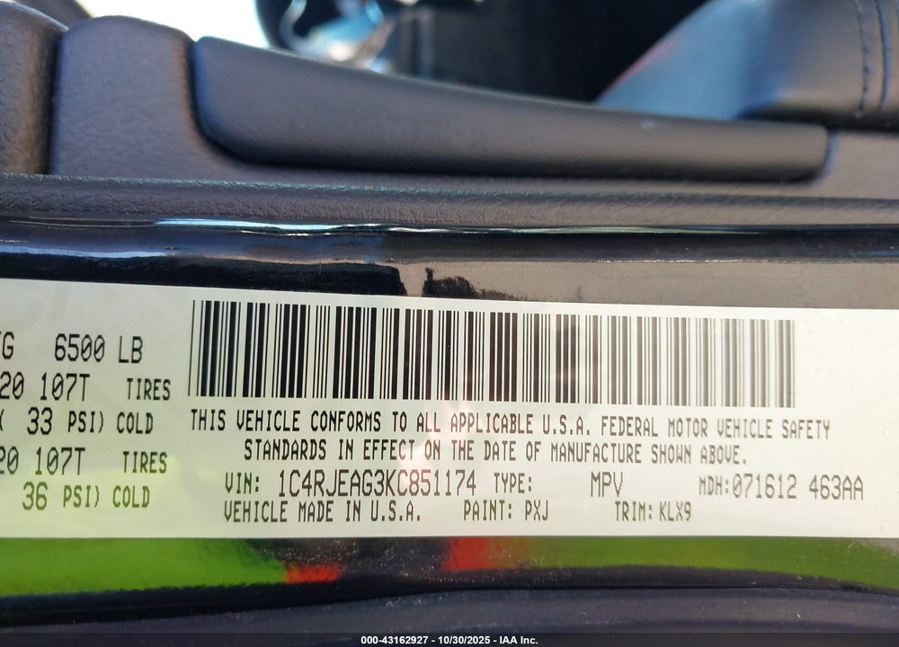 2019 JEEP GRAND CHEROKEE ALTITUDE 4X2 VIN: 1C4RJEAG3KC851174