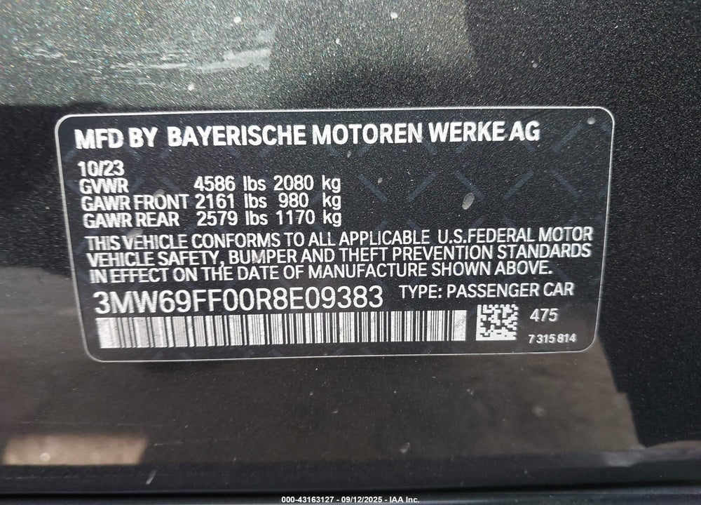 2024 BMW 3 SERIES VIN: 3MW69FF00R8E09383