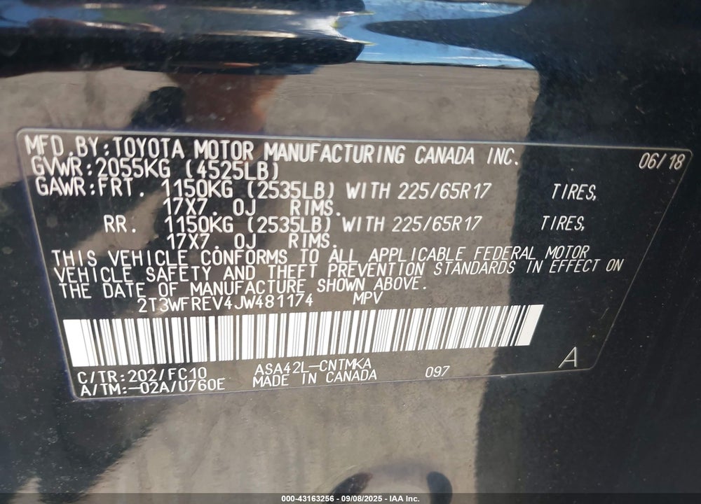 2018 TOYOTA RAV4 VIN: 2T3WFREV4JW481174