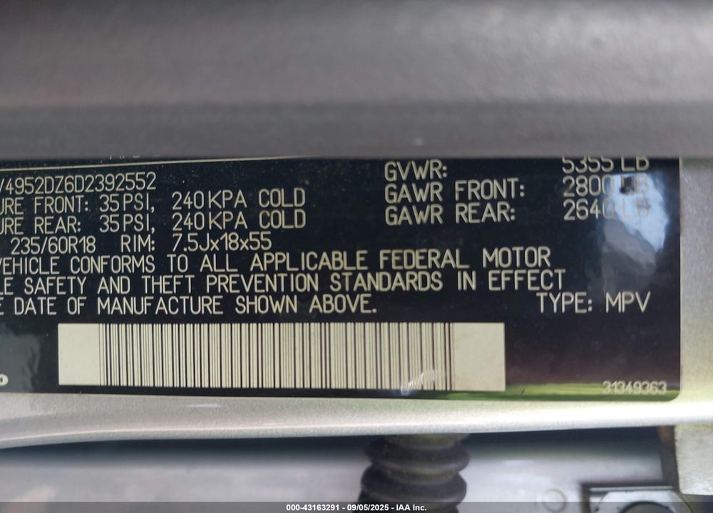 2013 VOLVO XC60 VIN: YV4952DZ6D2392552