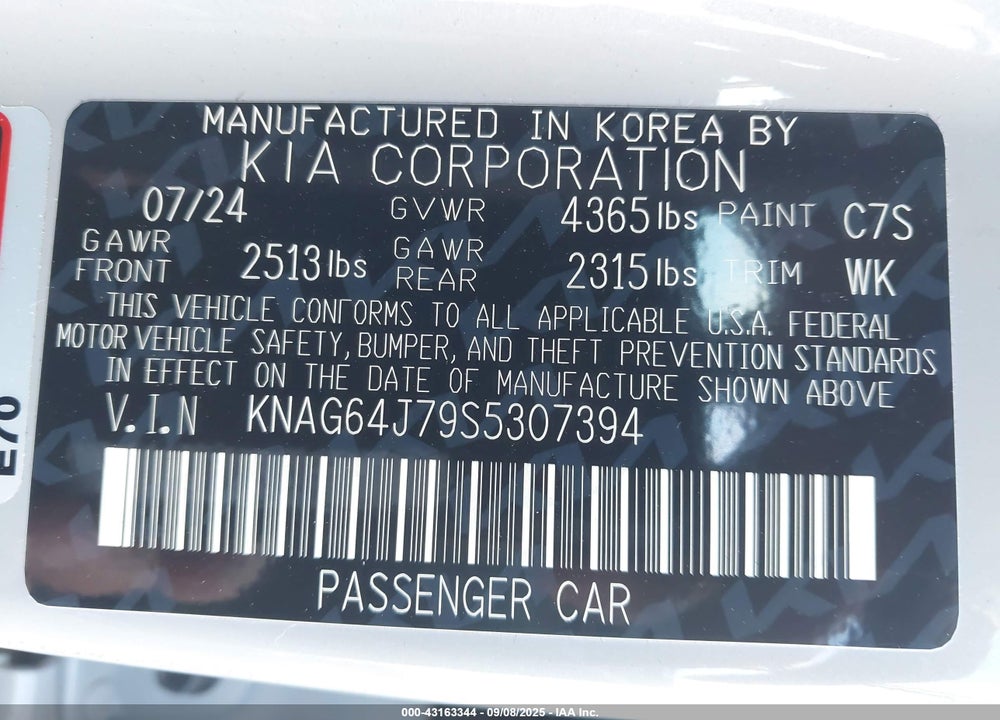2025 KIA K5 GT LINE VIN: KNAG64J79S5307394