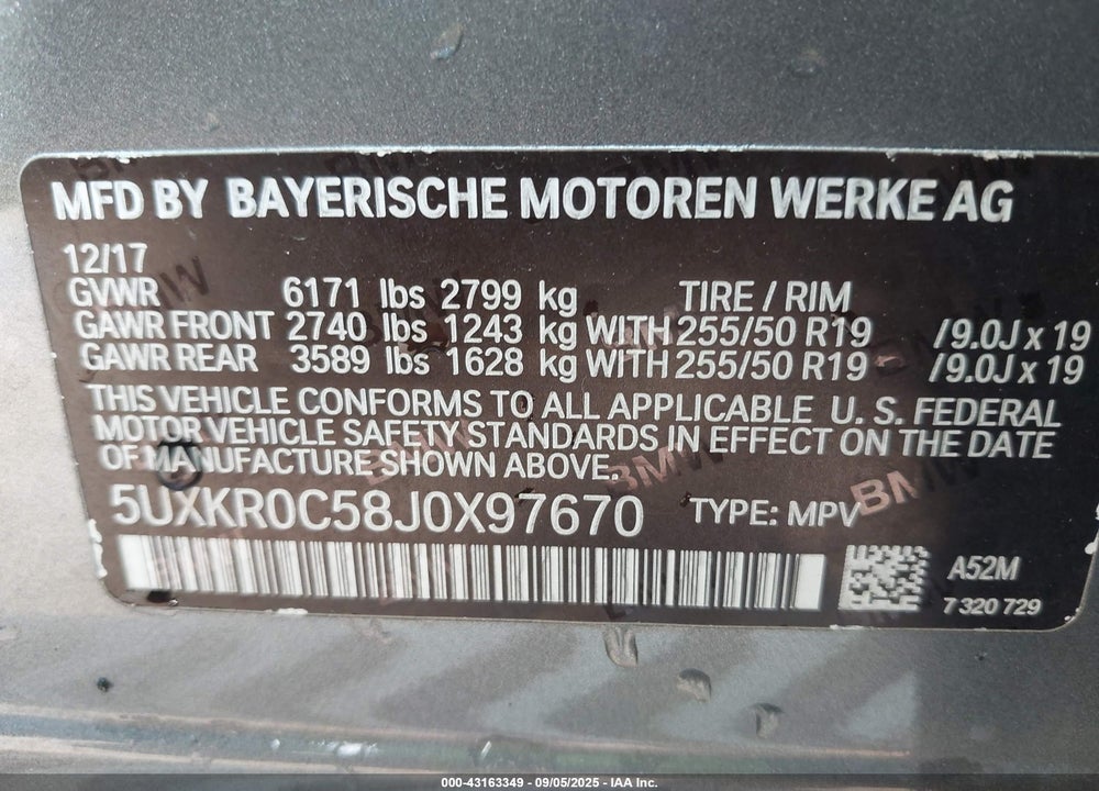 2018 BMW X5 XDRIVE35I VIN: 5UXKR0C58J0X97670