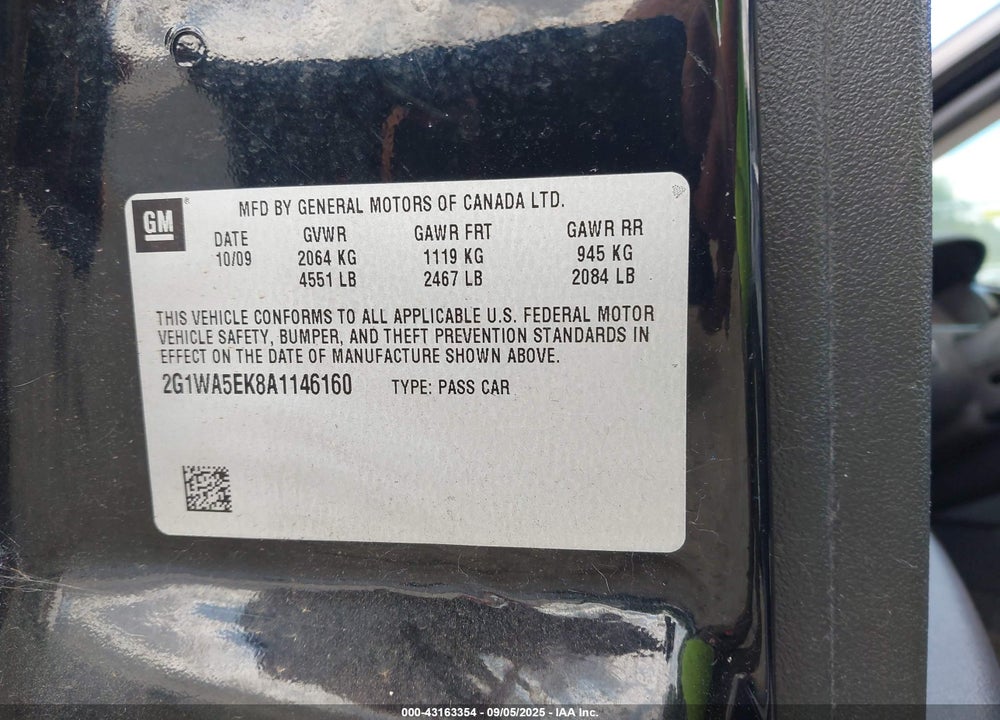 2010 CHEVROLET IMPALA LS VIN: 2G1WA5EK8A1146160