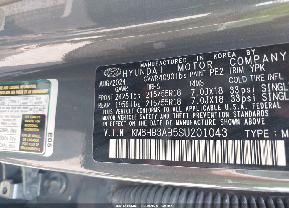 2025 HYUNDAI KONA SEL VIN: KM8HB3AB5SU201043